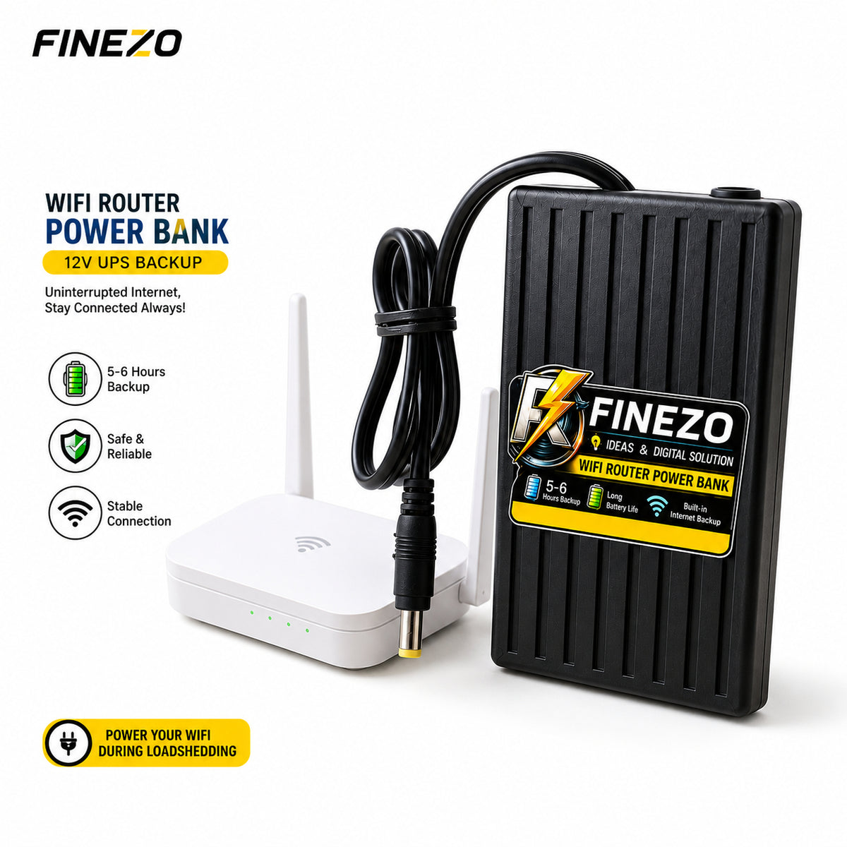 WiFi Router Power Bank 12V 6000mAh - Mini UPS for Load Shedding